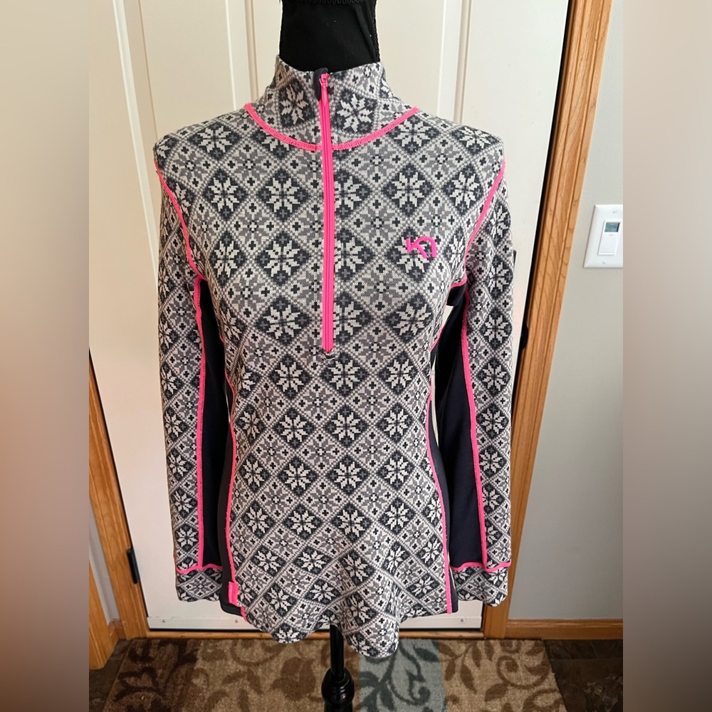 Women’s Kari Traa Rose gray pink geometric half zip mid weight base layer medium